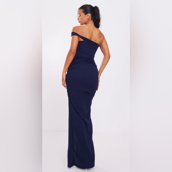 Navy One Shoulder Midaxi Dress - Picture 3 of 7